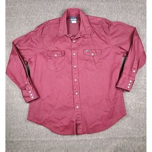 Vintage Wrangler Shirt Mens 2XL Brushpopper Western Pearl Snap Long Sleeve Work